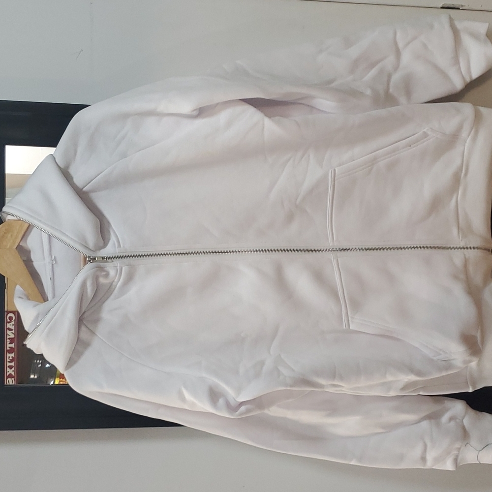 White hoodie with full zipper around hood
